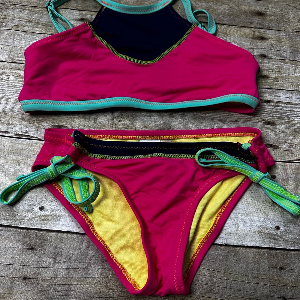 Hobie Pink and Yellow Bikini with Sporty Color Block Design